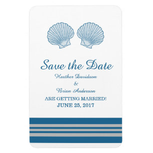 Blue Grey Nautical Seashells Save the Date Magnet