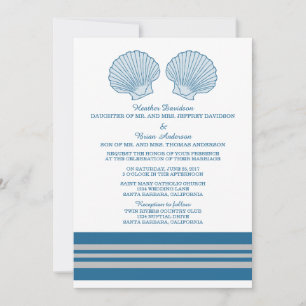 Blue Grey Nautical Seashells Wedding Invite