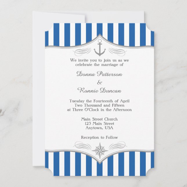 Blue Grey Nautical Wedding Invitation (Front)