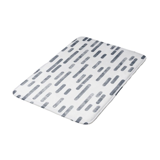 Blue Grey on White Rounded Lines Pattern Bath Mat (Angled)