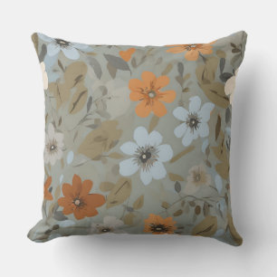 Blue Grey Orange Brown Modern Floral Cushion