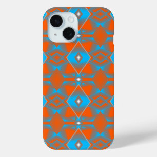 Blue Grey Orange Ombre Geometric Abstract Art iPhone 15 Case