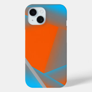 Blue Grey Orange Ombre Geometric Abstract Art iPhone 15 Case