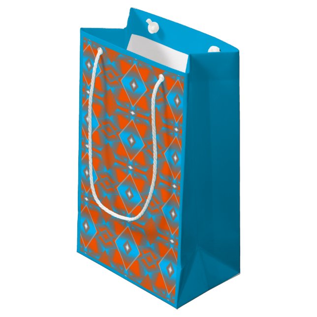 Blue Grey Orange Ombre Geometric Abstract Art Small Gift Bag (Front Angled)