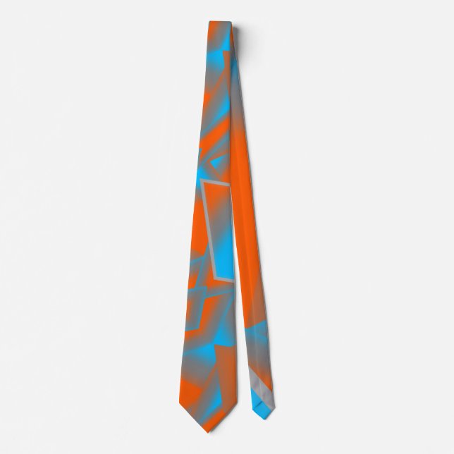 Blue Grey Orange Ombre Geometric Abstract Art Tie (Front)