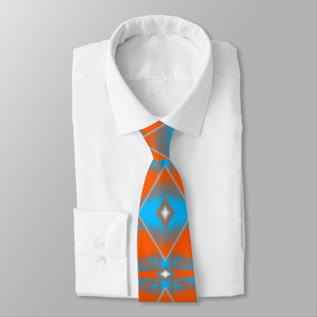 Blue Grey Orange Ombre Geometric Abstract Art Tie (Tied)