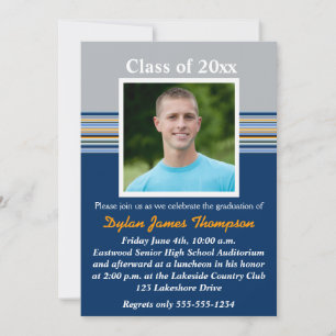 Blue, Grey, Orange Photo Graduation Invitation