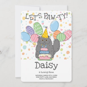 Blue Grey Persian Cat Longhair Birthday Party Invitation