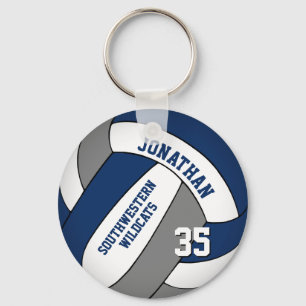 blue grey personalised boys' volleyball key ring