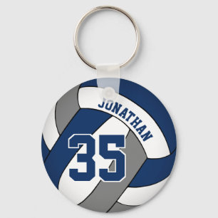 blue grey personalised boys' volleyball key ring