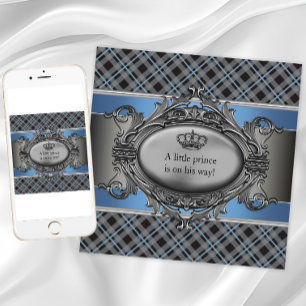 Blue Grey Plaid Baby Shower  Invitation