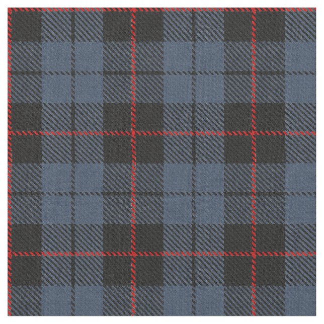 Blue/Grey plaid red/black stripe Fabric (Close Up)