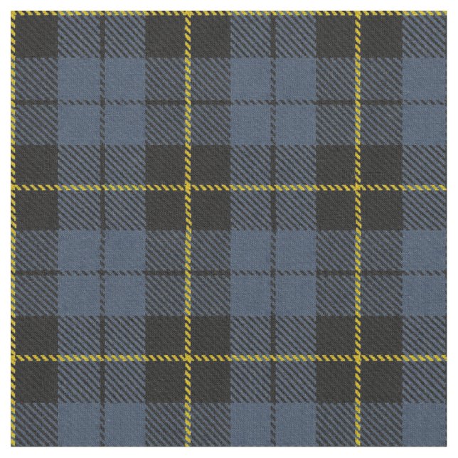Blue/Grey plaid yellow/gold/black stripe Fabric (Close Up)