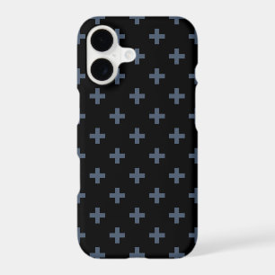Blue-grey polka crosses on black