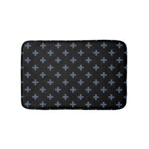 Blue-grey polka crosses on black bath mat