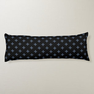 Blue-grey polka crosses on black body cushion