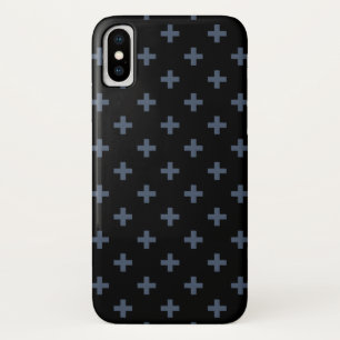 Blue-grey polka crosses on black Case-Mate iPhone case