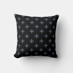 Blue-grey polka crosses on black cushion
