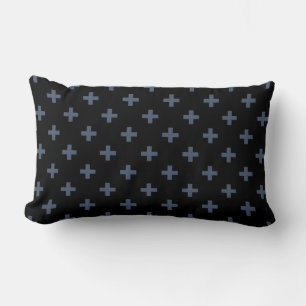 Blue-grey polka crosses on black lumbar cushion
