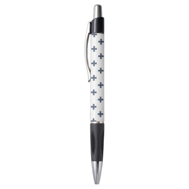 Blue-grey polka crosses on white (Top (Vertical))