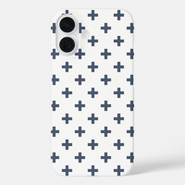 Blue-grey polka crosses on white Case-Mate iPhone case (Back)
