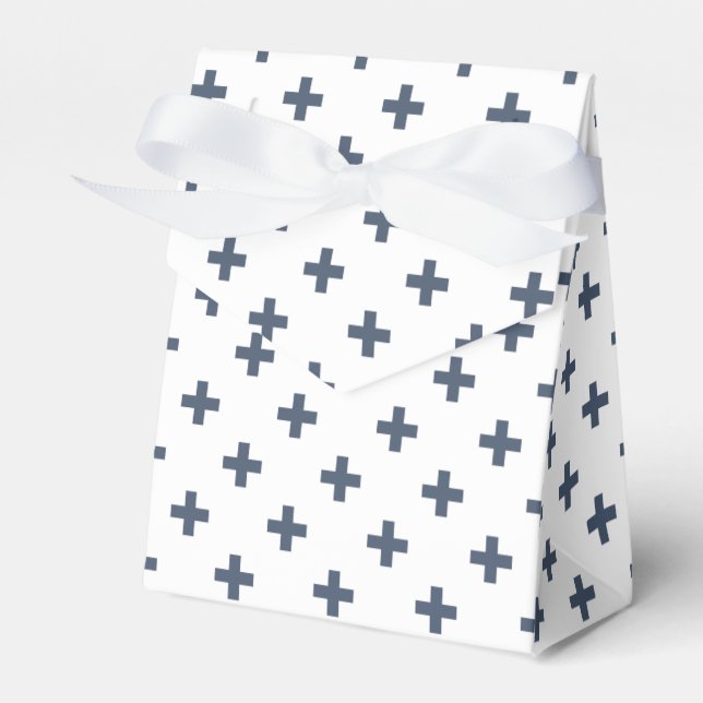 Blue-grey polka crosses on white favour box (Front Side)