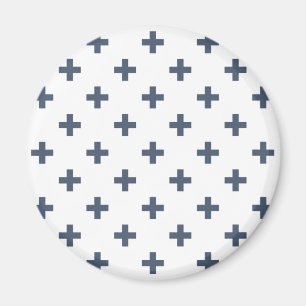 Blue-grey polka crosses on white magnet
