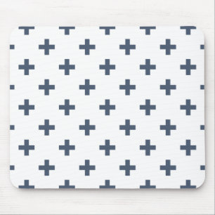 Blue-grey polka crosses on white mouse pad