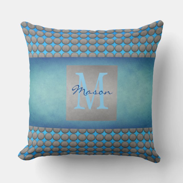 Blue & Grey Polka Dot Pattern Cushion (Front)