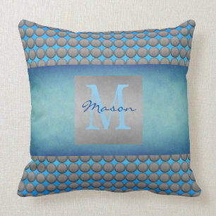 Blue & Grey Polka Dot Pattern Cushion