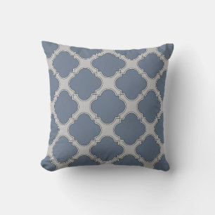 Blue-grey quatrefoil cushion