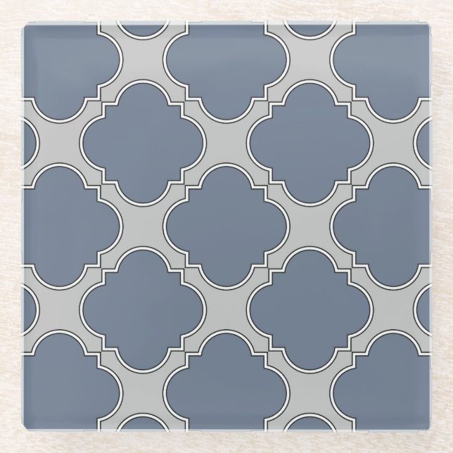 Blue-grey quatrefoil glass coaster (Front)