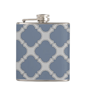 Blue-grey quatrefoil hip flask