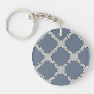 Blue-grey quatrefoil key ring