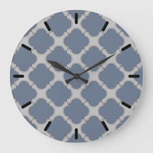 Blue-grey quatrefoil large clock