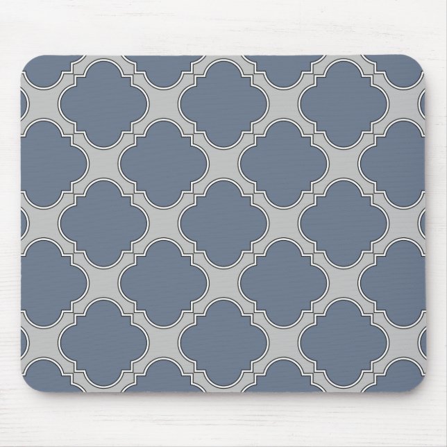 Blue-grey quatrefoil mouse pad (Front)