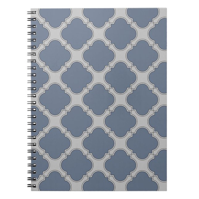 Blue-grey quatrefoil spiral notebook (Front)