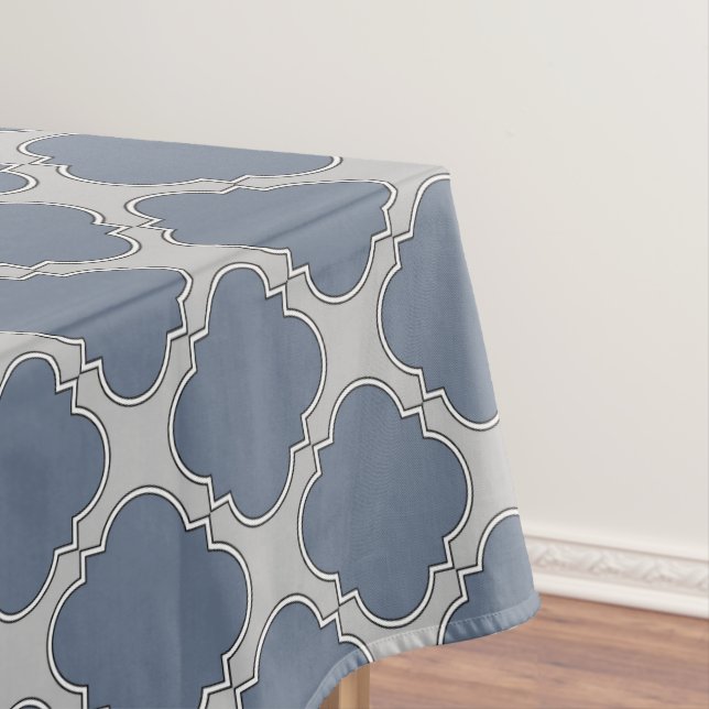 Blue-grey quatrefoil tablecloth (In Situ)