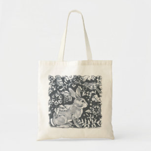 Blue Grey Rabbit Bunny Bird Floral Dedham Delft Tote Bag