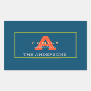 Blue /Grey /Red Monogrammed Family Custom Vintage Rectangular Sticker