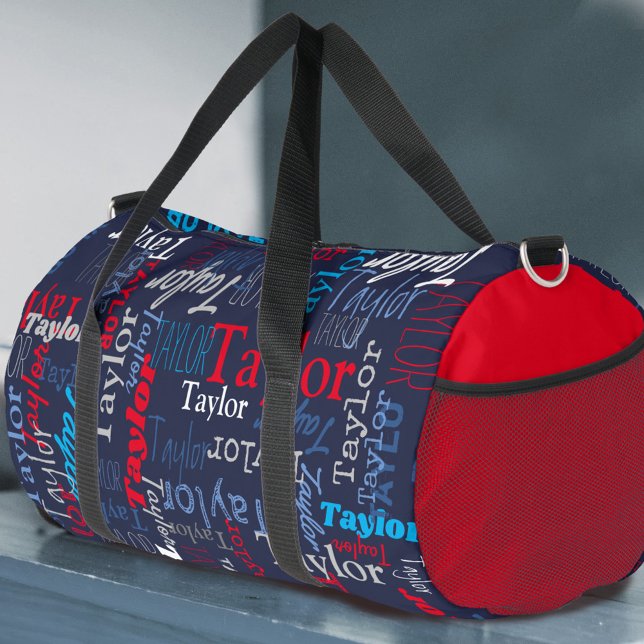blue grey red personalised name all over duffle bag (Creator Uploaded)