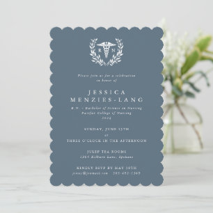 Blue-Grey Registered Nurse Caduceus+Laurel Wreath Invitation