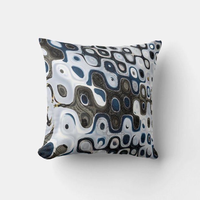 Blue-grey Ripples Abstract Throw Pillow (Front)