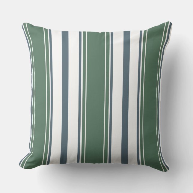 Blue-Grey, Sage Green, White Vertical Stripes  | Cushion (Front)