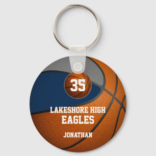 Blue grey school colours basketball team boys' key ring
