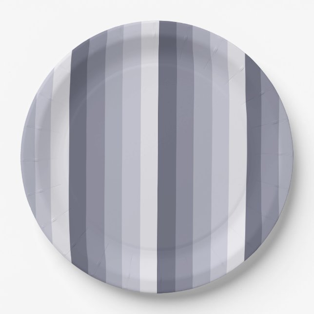 Blue grey shadow stripes paper plate (Front)