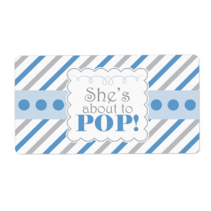 Blue  & Grey She's About to POP Water Bottle Label