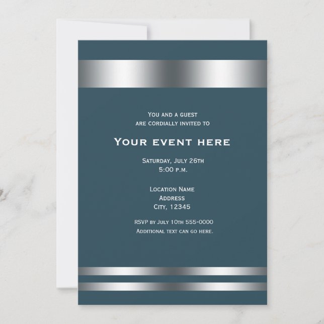 Blue Grey & Silver Elegant Dinner Party Event Invitation (Front)