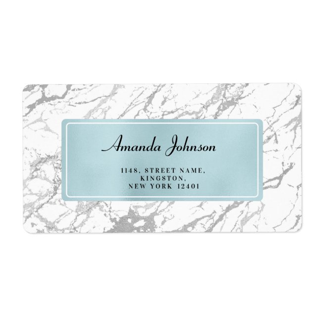 Blue Grey Silver Marble Return Address Labels (Front)