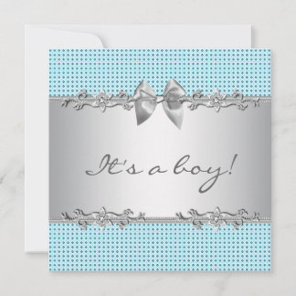 Blue Grey Silver White Boy Shower Invitation